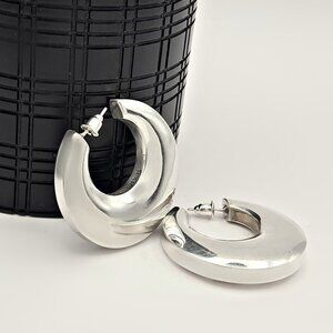 Mexican 950 Sterling Silver Chunky Hoop Earrings